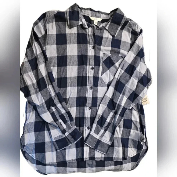 Time & Tru, Size L, Dark Blue and White Button-Down Longsleeve Shirt - Picture 5 of 13